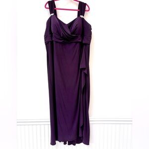 Betsy & Adam Sleeveless Draped Purple Evening Gown Rhinestone Accents 22W